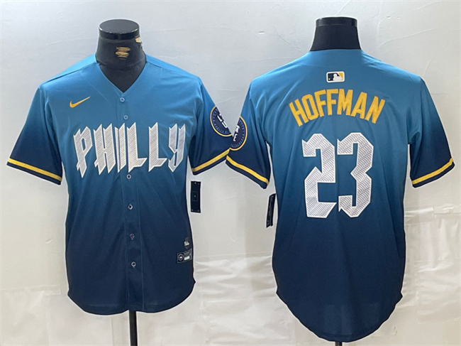 Men's Philadelphia Phillies #23 Jeff Hoffman Blue 2024 City Connect Limited Stitched Jersey